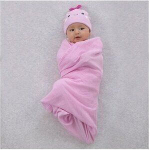 5/$20 NEW 2Pc Girls Muslin Pink Swaddle Blanket & Beanie Set